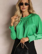 wei wei Bluză Verde cu Volane Decorative cu Croială Lejeră Gwoneissa