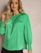 wei wei Bluză Verde cu Volane Decorative cu Croială Lejeră Gwoneissa