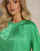wei wei Bluză Verde cu Volane Decorative cu Croială Lejeră Gwoneissa
