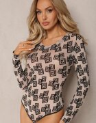 wei wei Body bej închis din plasă cu imprimeu geometric Loreali
