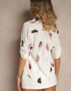 wei wei Cămașă Albă din Bumbac cu Mâneci Ajustabile Ornamentate cu Pene Meriande