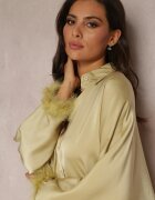 wei wei Cămașă Verde deschis Lejeră cu croială liliac cu mânecă lungă decorată cu pene Delizine