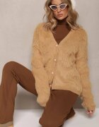 wei wei Cardigan Bej închis cu nasturi din material pufos Ralioppe