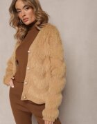 wei wei Cardigan Bej închis cu nasturi din material pufos Ralioppe