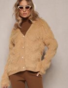 wei wei Cardigan Bej închis cu nasturi din material pufos Ralioppe