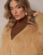 wei wei Cardigan Bej închis cu nasturi din material pufos Ralioppe