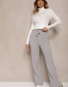 wei wei Pantaloni Talie înaltă din viscoză cu croială largă rebrate gri deschis decorați cu nasturi Zeriel