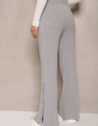 wei wei Pantaloni Talie înaltă din viscoză cu croială largă rebrate gri deschis decorați cu nasturi Zeriel