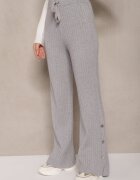 wei wei Pantaloni Talie înaltă din viscoză cu croială largă rebrate gri deschis decorați cu nasturi Zeriel