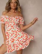 wei wei Rochie Albă Cloche din bumbac cu cireșe Lunasella