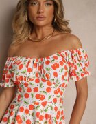 wei wei Rochie Albă Cloche din bumbac cu cireșe Lunasella