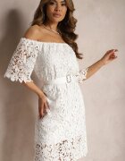 wei wei Rochie Albă cu croi clasic dantelă și curea Ineslina