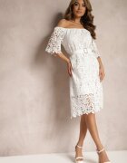 wei wei Rochie Albă cu croi clasic dantelă și curea Ineslina