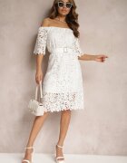 wei wei Rochie Albă cu croi clasic dantelă și curea Ineslina
