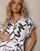 wei wei Rochie Albă cu croială tip cămașă cu curea din material textil și model sub formă de inscripții Horetta