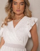wei wei Rochie Albă Tip plic Ajurată cu Mâneci Bufante Ldivaya