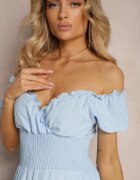 wei wei Rochie Albastru Deschis din Viscoză cu Elastic în Talie și Decolteu Plic Rhoneri