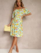 wei wei Rochie Albastru deschis stil spaniolă din bumbac cu model citrice Aprona