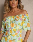 wei wei Rochie Albastru deschis stil spaniolă din bumbac cu model citrice Aprona
