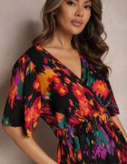 wei wei Rochie Asimetrică Negru-Portocalie cu elastic în talie și decolteu petrecut Perlana