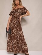 wei wei Rochie Cloș Maro Tip Spaniolă cu elastic în talie cu imprimeu leopard Hiterta