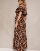 wei wei Rochie Cloș Maro Tip Spaniolă cu elastic în talie cu imprimeu leopard Hiterta