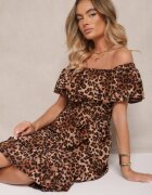 wei wei Rochie Cloș Maro Tip Spaniolă cu elastic în talie cu imprimeu leopard Hiterta