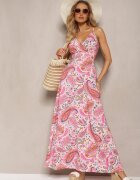 wei wei Rochie Cloș Roz de Vară Decorată cu Imprimeu Paisley cu Decolteu Petrecut Dionita