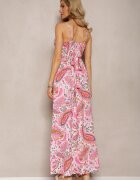 wei wei Rochie Cloș Roz de Vară Decorată cu Imprimeu Paisley cu Decolteu Petrecut Dionita