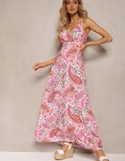wei wei Rochie Cloș Roz de Vară Decorată cu Imprimeu Paisley cu Decolteu Petrecut Dionita