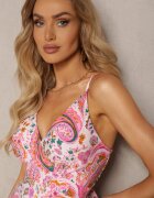 wei wei Rochie Cloș Roz de Vară Decorată cu Imprimeu Paisley cu Decolteu Petrecut Dionita