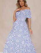 wei wei Rochie evazată albastră și albă din bumbac cu imprimeu abstract Ldivena