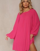 wei wei Rochie evazată fucsia decorată cu pliuri și mâneci bufante Ksarina