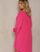 wei wei Rochie evazată fucsia decorată cu pliuri și mâneci bufante Ksarina