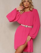 wei wei Rochie evazată fucsia decorată cu pliuri și mâneci bufante Ksarina