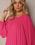 wei wei Rochie evazată fucsia decorată cu pliuri și mâneci bufante Ksarina