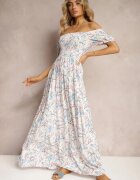 wei wei Rochie Florală Alb-Bleu cu croială evazată și bust încrețit Eliseria