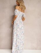 wei wei Rochie Florală Alb-Bleu cu croială evazată și bust încrețit Eliseria