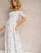 wei wei Rochie Florală Alb-Bleu cu croială evazată și bust încrețit Eliseria