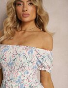 wei wei Rochie Florală Alb-Bleu cu croială evazată și bust încrețit Eliseria