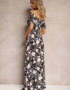 wei wei Rochie florală negru-albă cu croi evazat cu bustul încrețit Eliseria