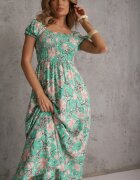 wei wei Rochie Florală Verde evazată cu bust încrețit Eliseria
