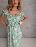 wei wei Rochie Florală Verde evazată cu bust încrețit Eliseria