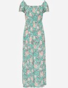 wei wei Rochie Florală Verde evazată cu bust încrețit Eliseria