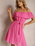 wei wei Rochie Fucsia Brodată Tip Spaniolă cu elastic și curea în talie Qira