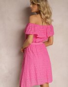 wei wei Rochie Fucsia Brodată Tip Spaniolă cu elastic și curea în talie Qira