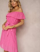 wei wei Rochie Fucsia Brodată Tip Spaniolă cu elastic și curea în talie Qira