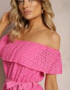 wei wei Rochie Fucsia Brodată Tip Spaniolă cu elastic și curea în talie Qira