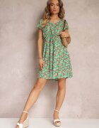 wei wei Rochie Mini Verde Mentă Florală din Viscoză cu Mânecă Scurtă Ayela