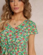 wei wei Rochie Mini Verde Mentă Florală din Viscoză cu Mânecă Scurtă Ayela